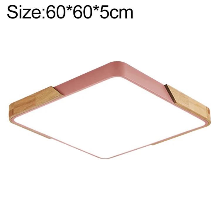 Wood Macaron LED Square Ceiling Lamp, White Light, Size:60cm(Pink)
