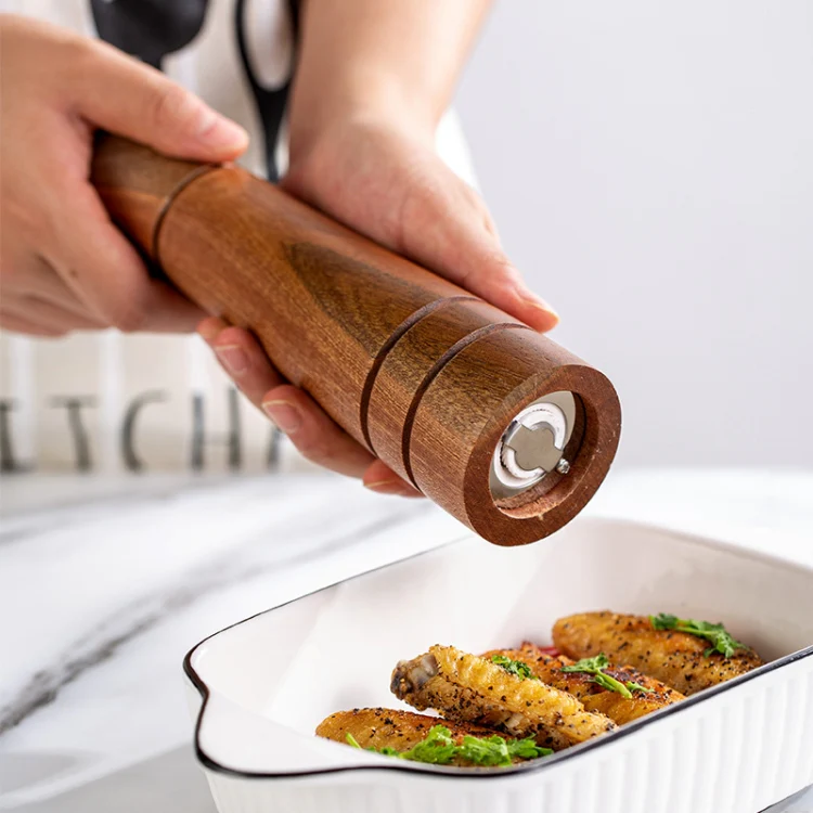 Wood Pepper Grinder Kitchen Household Manual Solid Pepper Powder Black Pepper Mill Grinder Bottle Seasoning Jar, Specification: 8 inch - Image 5