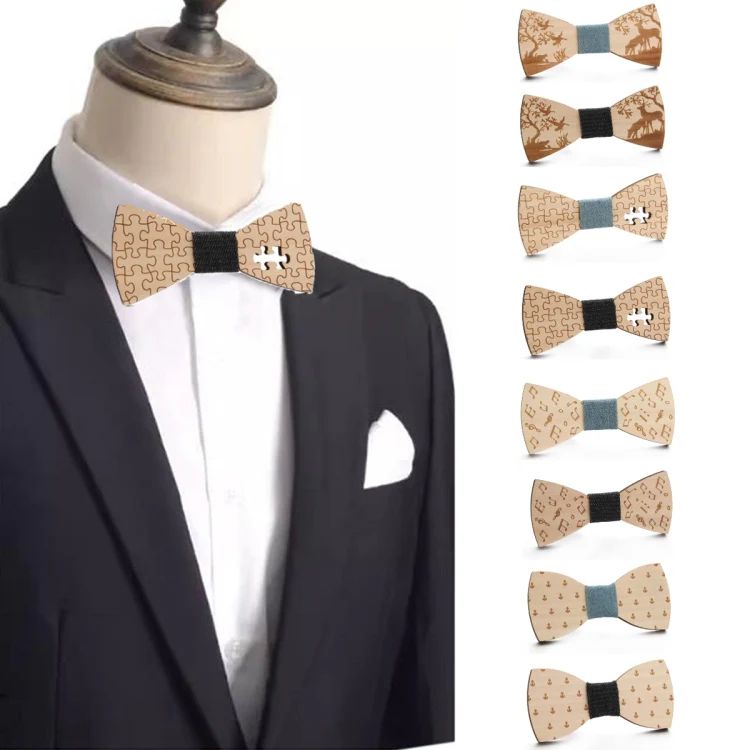 Wooden Bow Tie Men Bow Clothing Decoration, Color: Puzzle Black - Image 6