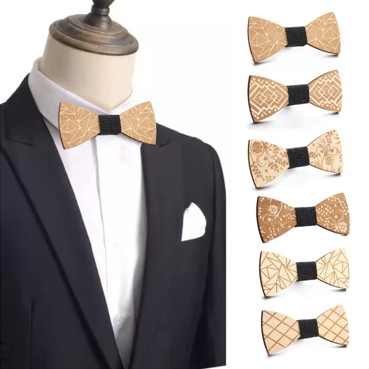 Wooden Bow Tie Men Handmade Bow Tie, Color: Flower Grass Sun Pattern - Image 6