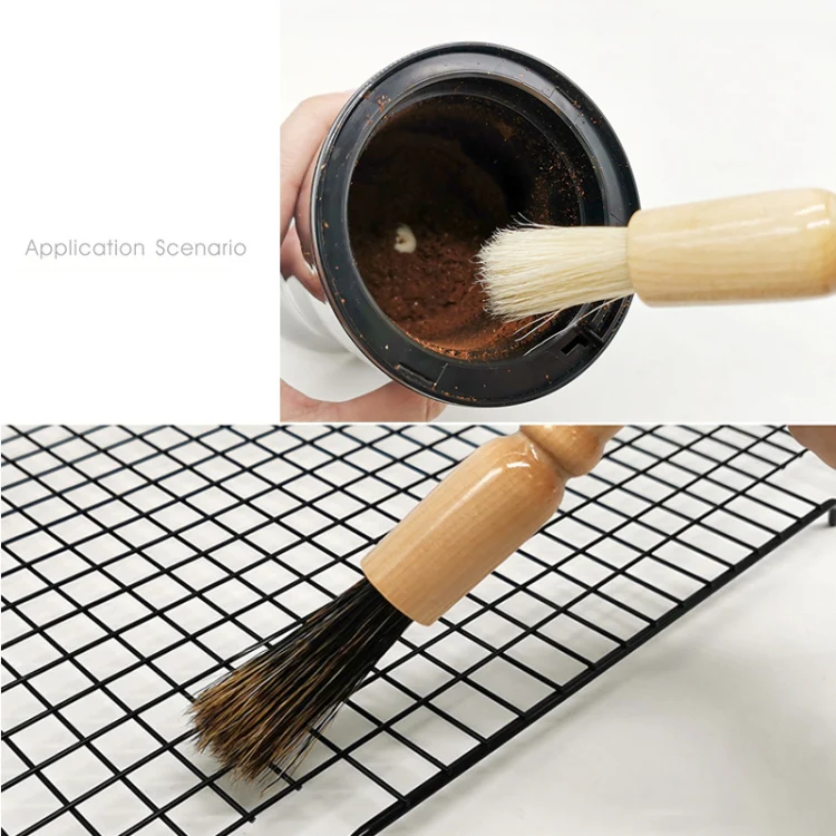Wooden Handle Coffee Grinding Brush Barbecue Brush Pig Bristle Cleaning Brush(White) - Image 5