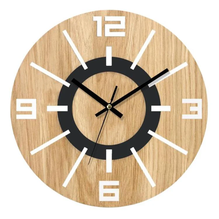Wooden Round Analog-Digital Wall Clock 3D Decorative Home Wall Clock, Size: 30cm(02)