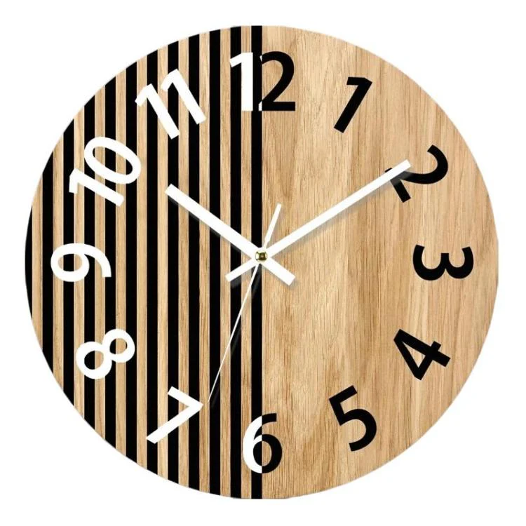 Wooden Round Analog-Digital Wall Clock 3D Decorative Home Wall Clock, Size: 30cm(04)