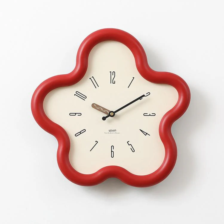 wozoom Flower Shaped Wall Clock Silent Creamy Style Decorative Clock, Spec: Minimalist Red