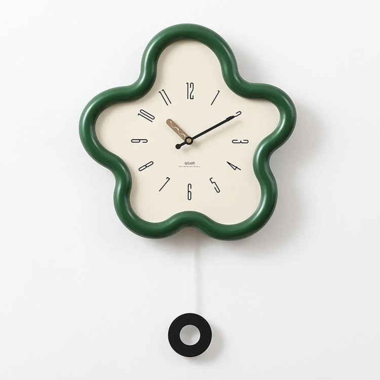 wozoom Flower Shaped Wall Clock Silent Creamy Style Decorative Clock, Spec: Swing Green