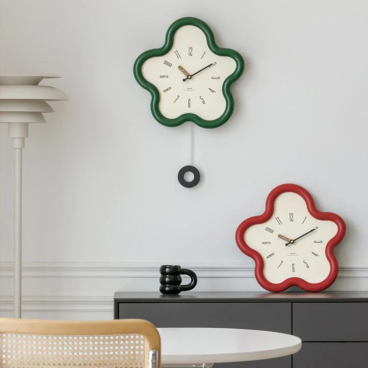 wozoom Flower Shaped Wall Clock Silent Creamy Style Decorative Clock, Spec: Swing Green - Image 2