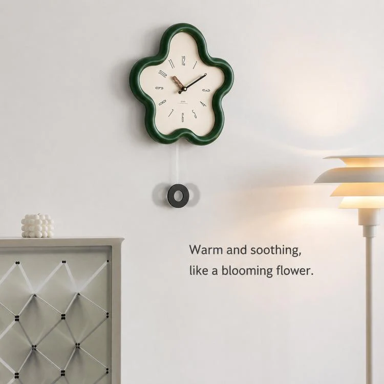 wozoom Flower Shaped Wall Clock Silent Creamy Style Decorative Clock, Spec: Swing Green - Image 4
