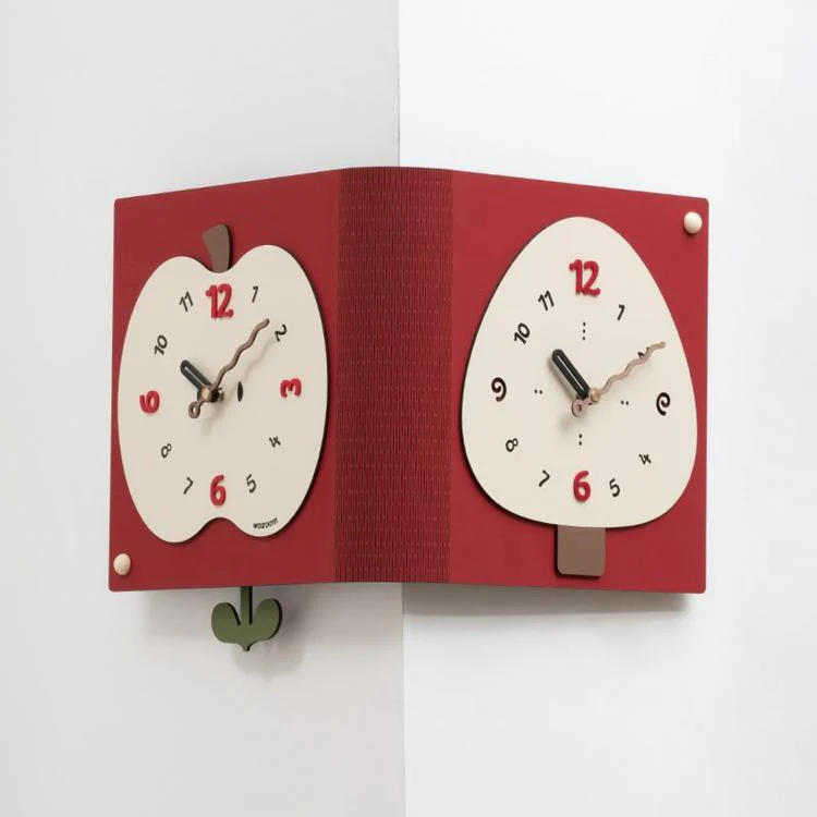 wozoom Living Room Minimalist Double-Sided Wall Clock Corner Decorative Clock, Spec: Red Large