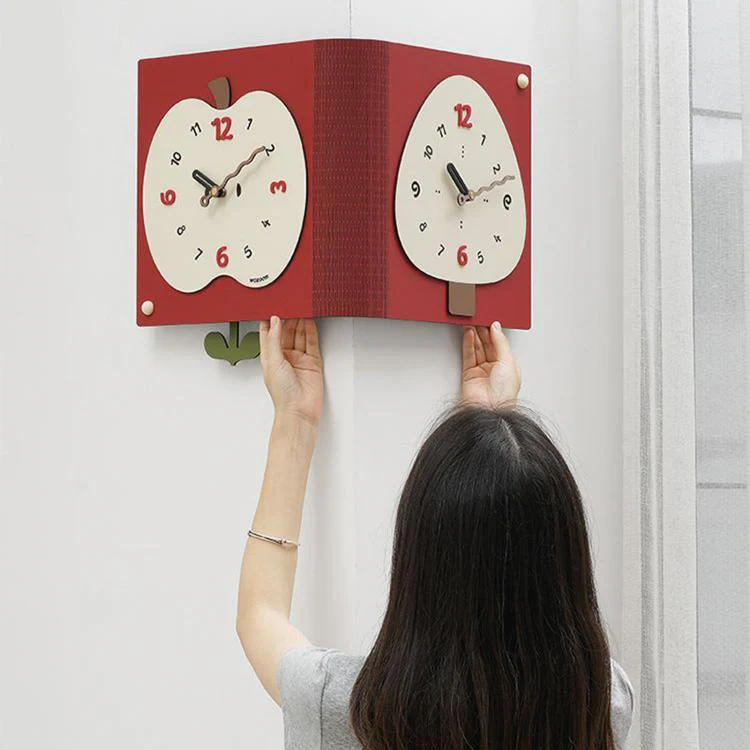 wozoom Living Room Minimalist Double-Sided Wall Clock Corner Decorative Clock, Spec: Red Large - Image 8
