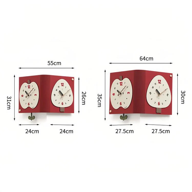 wozoom Living Room Minimalist Double-Sided Wall Clock Corner Decorative Clock, Spec: Red Medium - Image 10