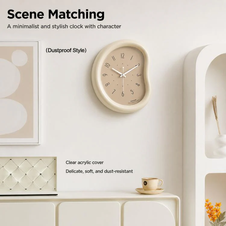 wozoom Living Room Modern Art Wall Clock Minimalist Cream Style Silent Decorative Clock, 尺寸: Framed Cream Brown - Image 5