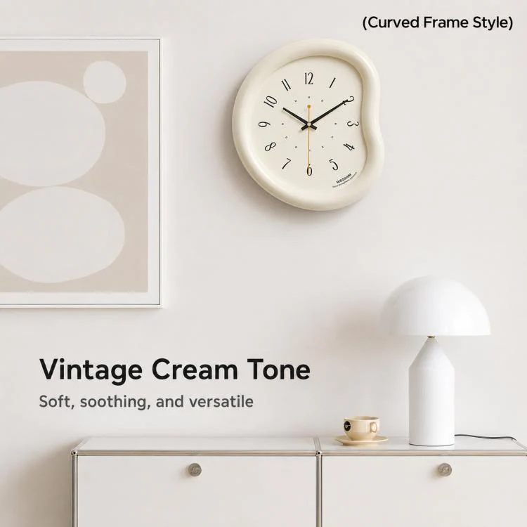 wozoom Living Room Modern Art Wall Clock Minimalist Cream Style Silent Decorative Clock, 尺寸: Framed Cream Brown - Image 6