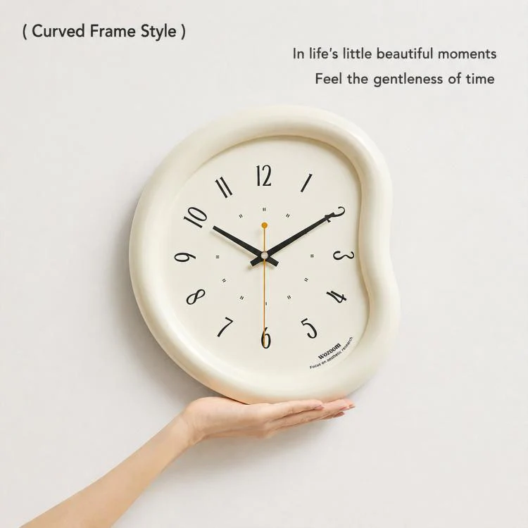 wozoom Living Room Modern Art Wall Clock Minimalist Cream Style Silent Decorative Clock, 尺寸: Framed Cream White - Image 4