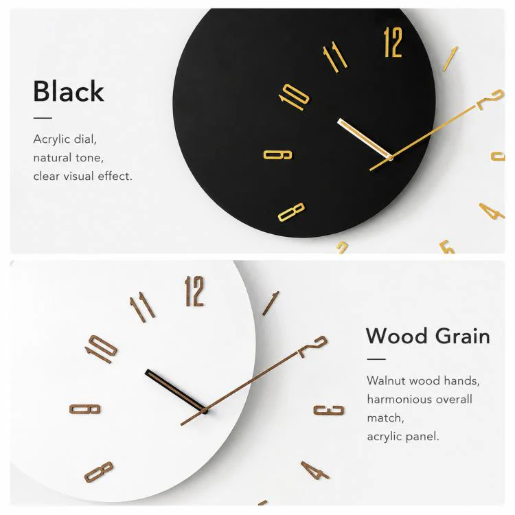 wozoom Living Room Modern Minimalist Wood Silent Decorative Clock(White+Black Hands) - Image 3
