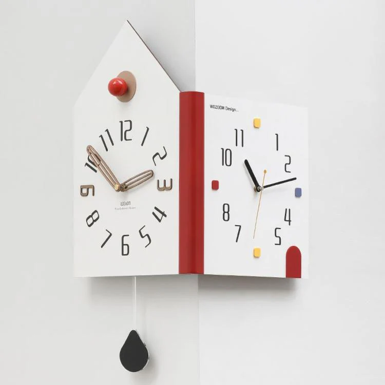wozoom Modern Corner Double Sided Wall Clock Silent House Shaped Decorative Clock, Spec: White Large