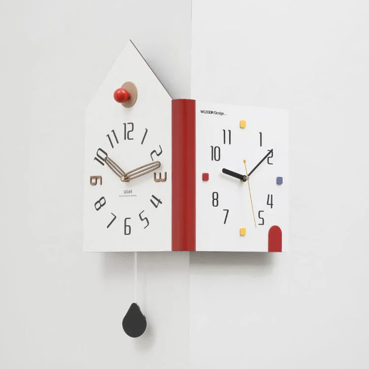 wozoom Modern Corner Double Sided Wall Clock Silent House Shaped Decorative Clock, Spec: White Medium