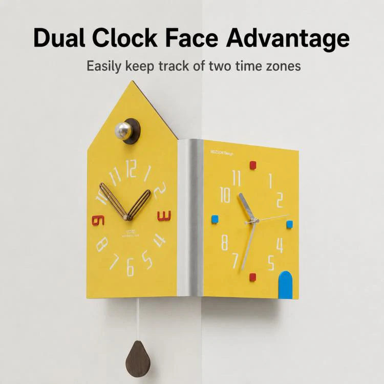 wozoom Modern Corner Double Sided Wall Clock Silent House Shaped Decorative Clock, Spec: White Medium - Image 2