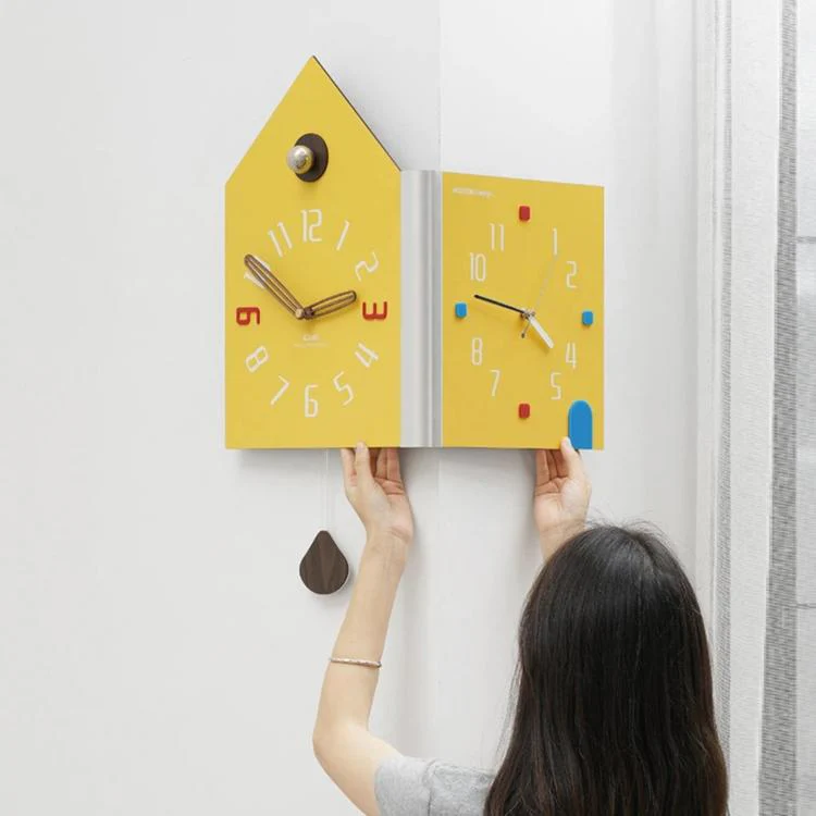 wozoom Modern Corner Double Sided Wall Clock Silent House Shaped Decorative Clock, Spec: White Medium - Image 5