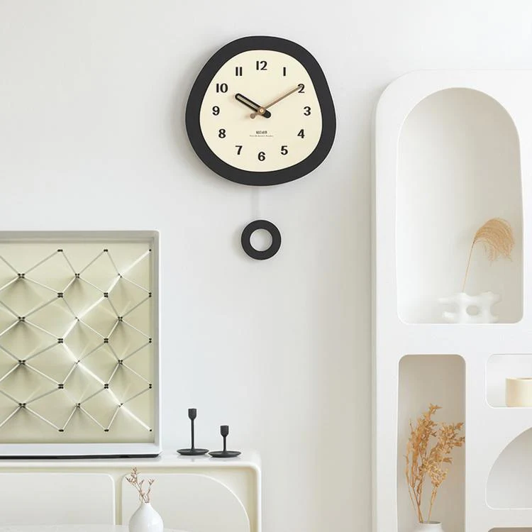wozoom Modern Oval Wall Clock Silent Non Ticking Walnut Wood Pendulum Decorative Timepiece, Spec: Swinging Medium