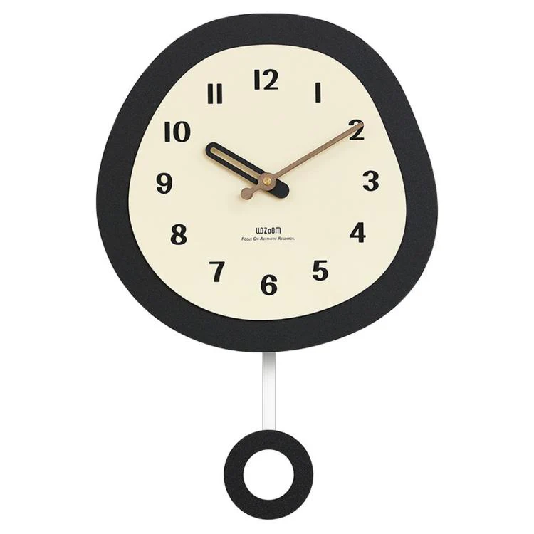wozoom Modern Oval Wall Clock Silent Non Ticking Walnut Wood Pendulum Decorative Timepiece, Spec: Swinging Medium - Image 2