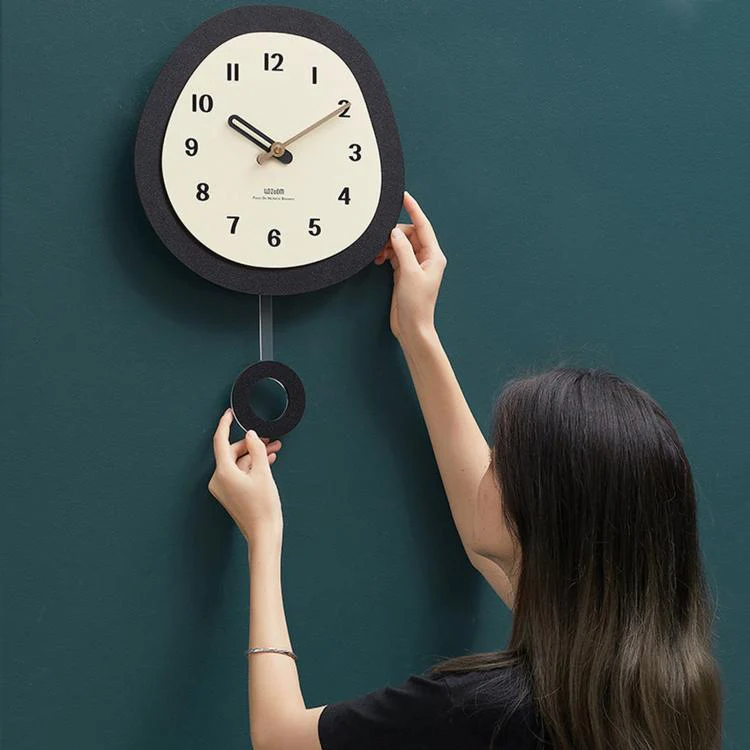 wozoom Modern Oval Wall Clock Silent Non Ticking Walnut Wood Pendulum Decorative Timepiece, Spec: Swinging Medium - Image 4