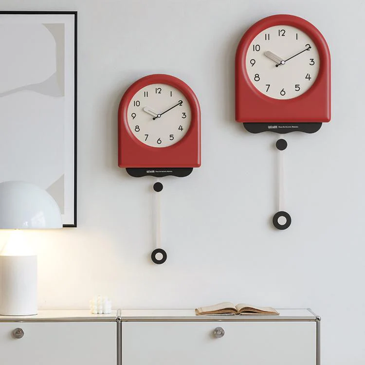 wozoom Modern Pendulum Wall Clock Silent Decorative Cream Style Clocks For Living Room, Spec: Medium Red - Image 2