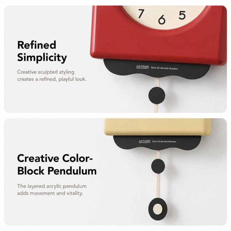 wozoom Modern Pendulum Wall Clock Silent Decorative Cream Style Clocks For Living Room, Spec: Medium Red - Image 6