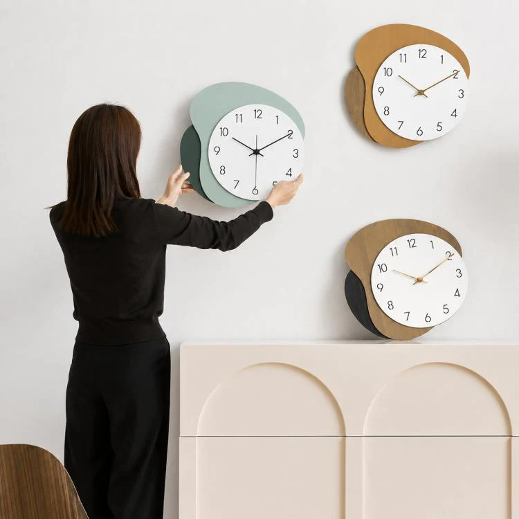 wozoom Modern Wall Clock Silent Wooden Living Room Decorative Clock(Green) - Image 2