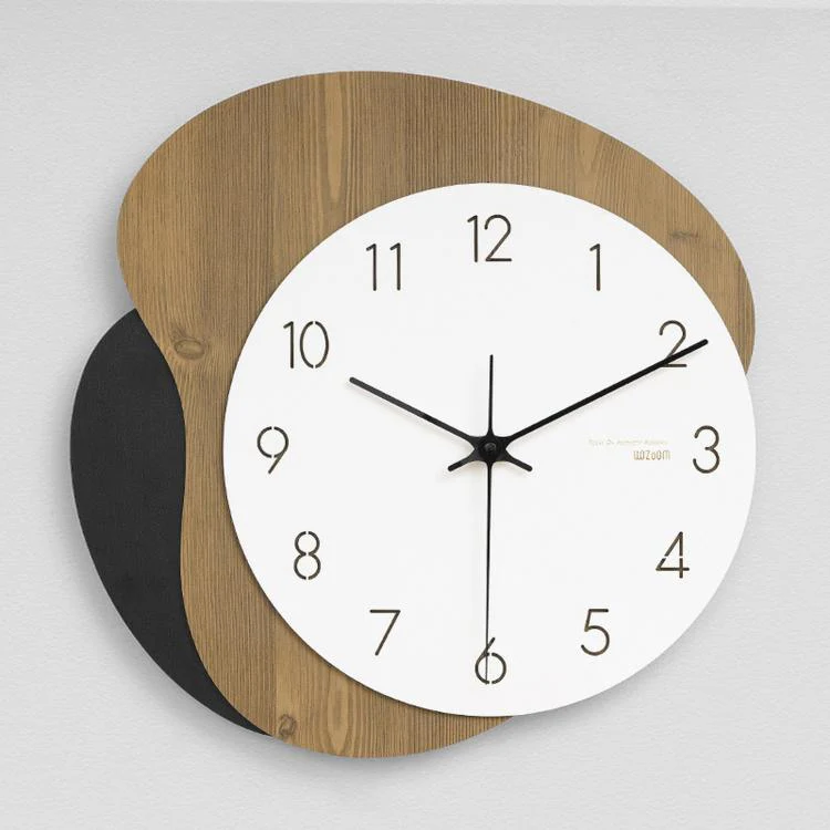 wozoom Modern Wall Clock Silent Wooden Living Room Decorative Clock(Light Brown)