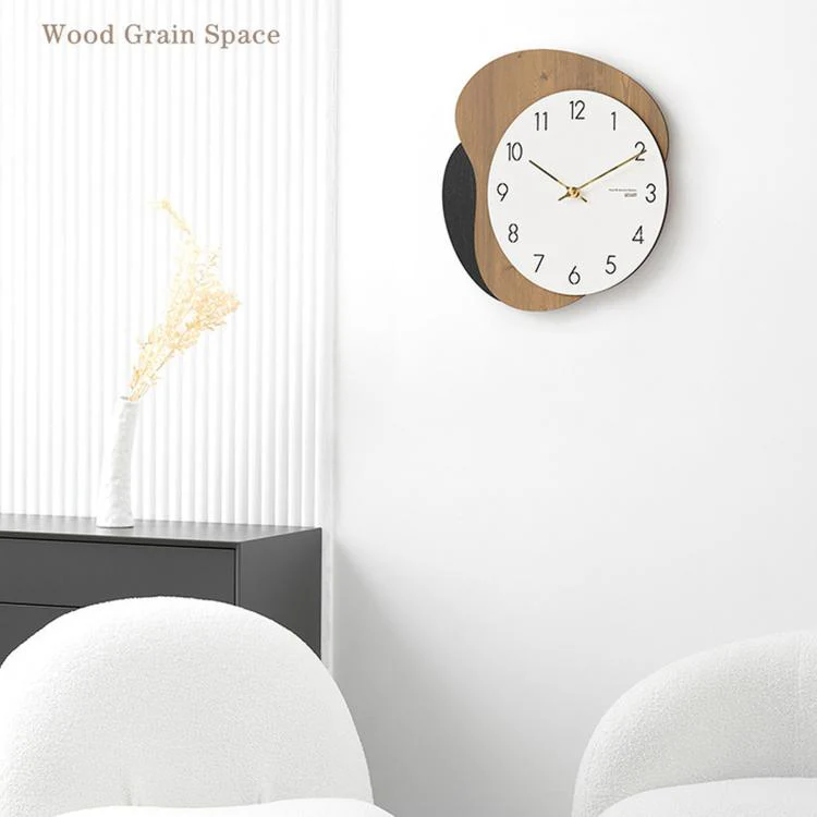 wozoom Modern Wall Clock Silent Wooden Living Room Decorative Clock(Red) - Image 3