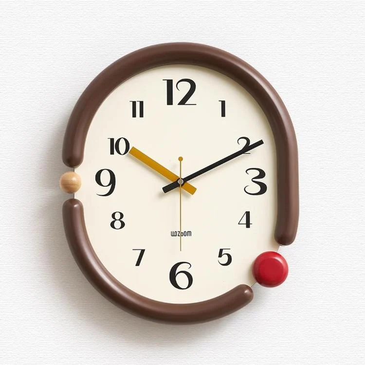 wozoom Retro Oval Wall Clock Silent Decorative Quartz Clock, Spec: 3D Design Aluminum Hands Brown