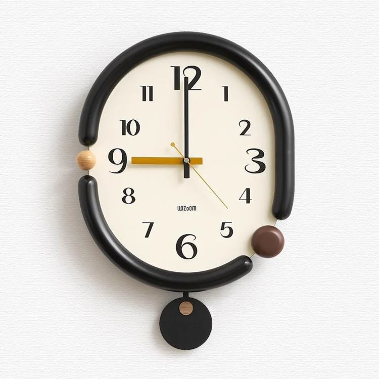 wozoom Retro Oval Wall Clock Silent Decorative Quartz Clock, Spec: 3D Design Aluminum Hands Swinging Black