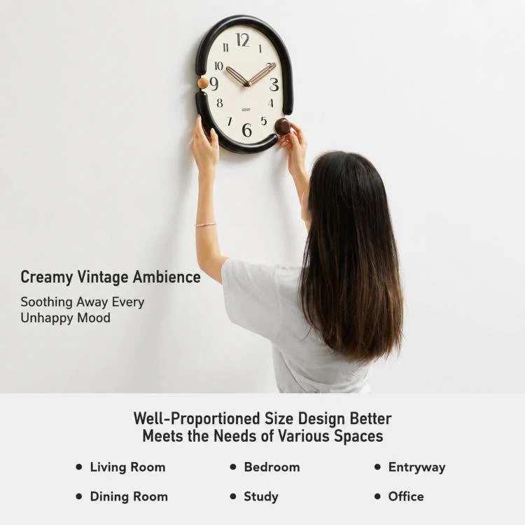 wozoom Retro Oval Wall Clock Silent Decorative Quartz Clock, Spec: 3D Design Aluminum Hands Swinging Black - Image 8