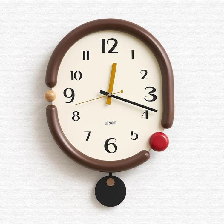 wozoom Retro Oval Wall Clock Silent Decorative Quartz Clock, Spec: 3D Design Aluminum Hands Swinging Brown