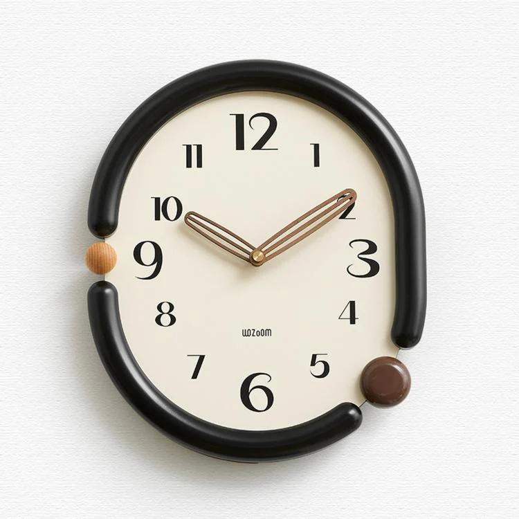 wozoom Retro Oval Wall Clock Silent Decorative Quartz Clock, Spec: 3D Design Wooden Hands Black