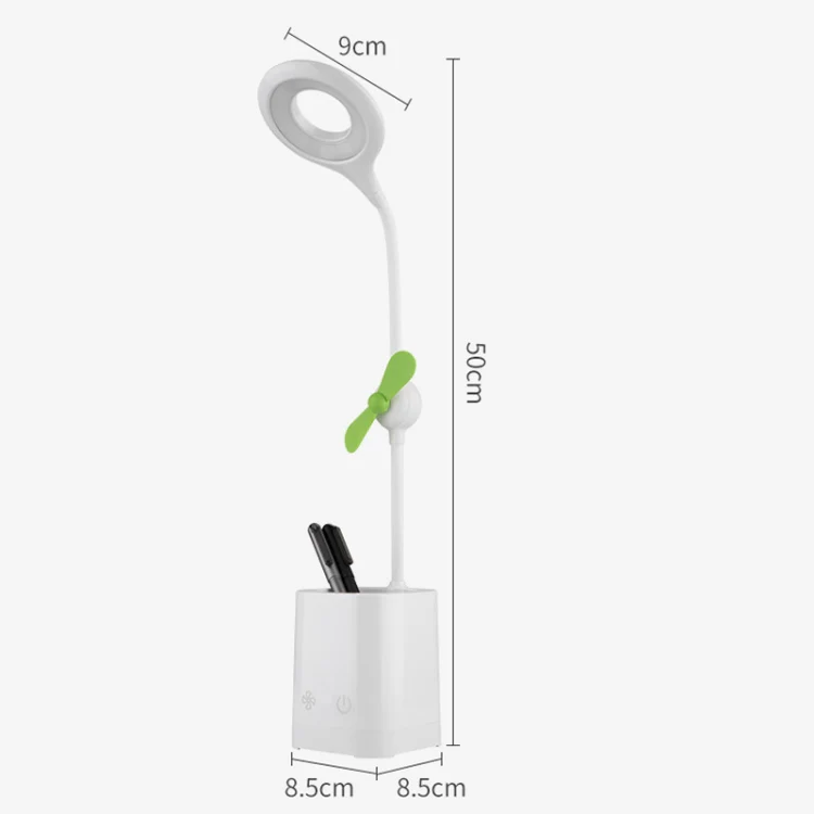 WS-8010 LED Fan Desk Lamp Bedside Desk USB Folding Desk Lamp, Colour: Pen Holder Blue Fan Blade - Image 3