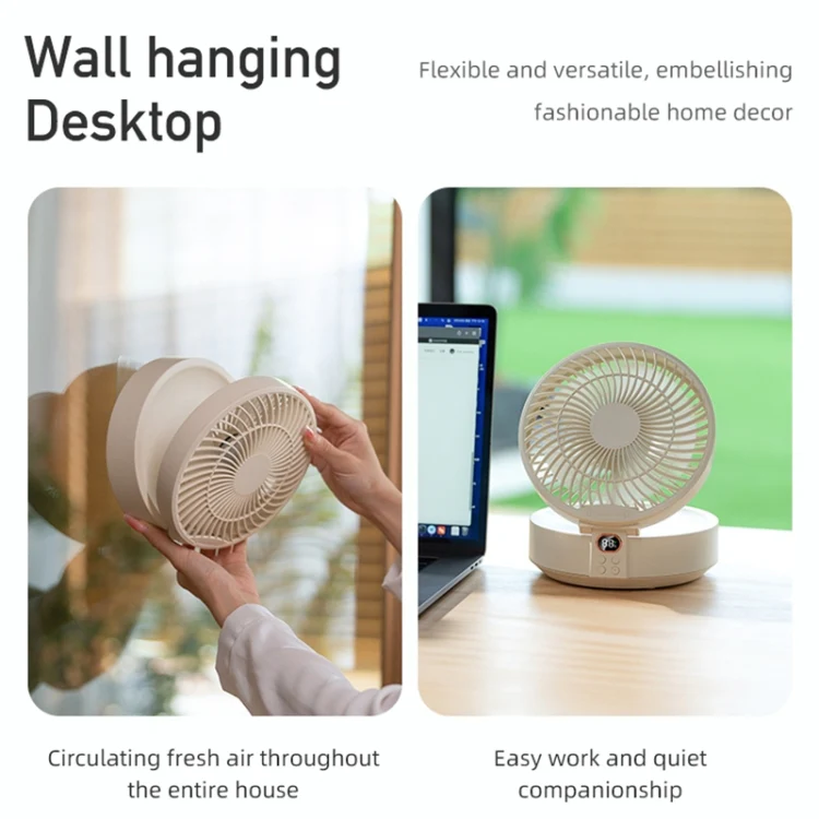 WSK302 4000mAh Swivel Head Wall Mounted Fan with Night Light(Black) - Image 3