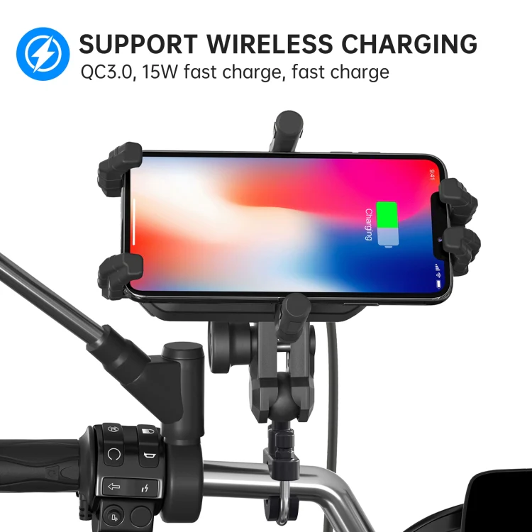 WUPP CS-1848B2 15W Motorcycle Wireless Fast Charging Phone Navigation Holder, Style:Handlebars - Image 2