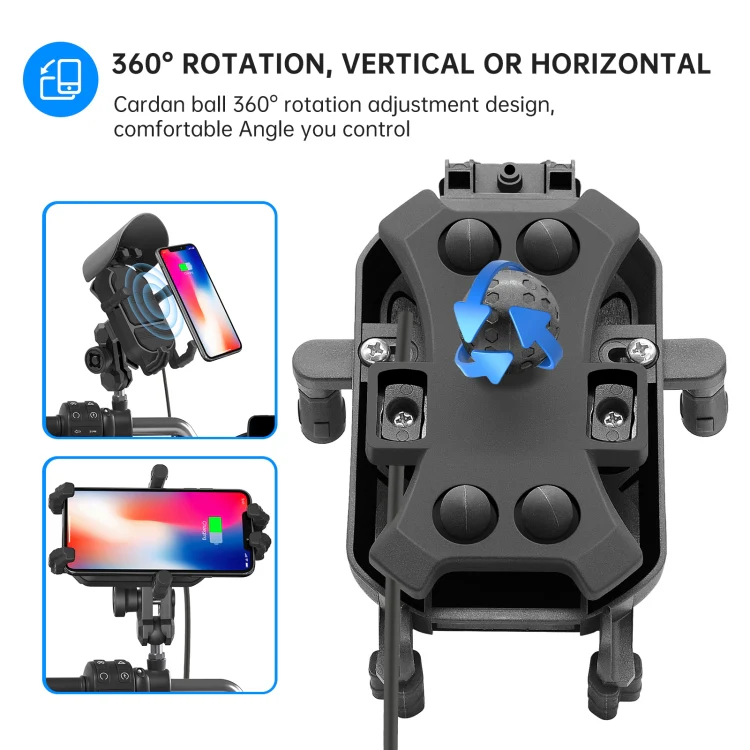 WUPP ZH-1848B2 15W Motorcycle Wireless Fast Charging Phone Navigation Holder, Style:M10 Ball Joint - Image 6