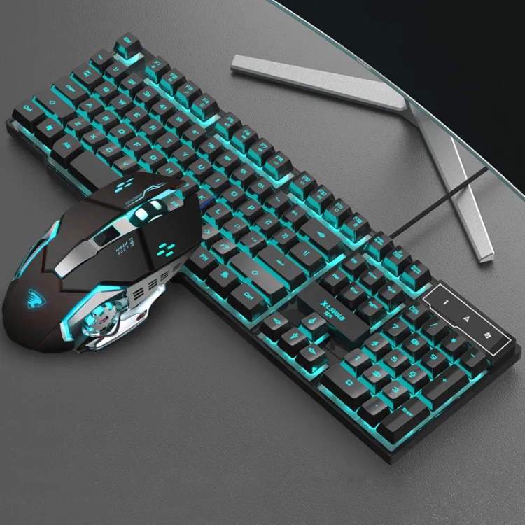 X-L SWAB GX50 Computer Manipulator Feel Wired Keyboard + Macro Programming Mouse, Color: Black Ice Blue