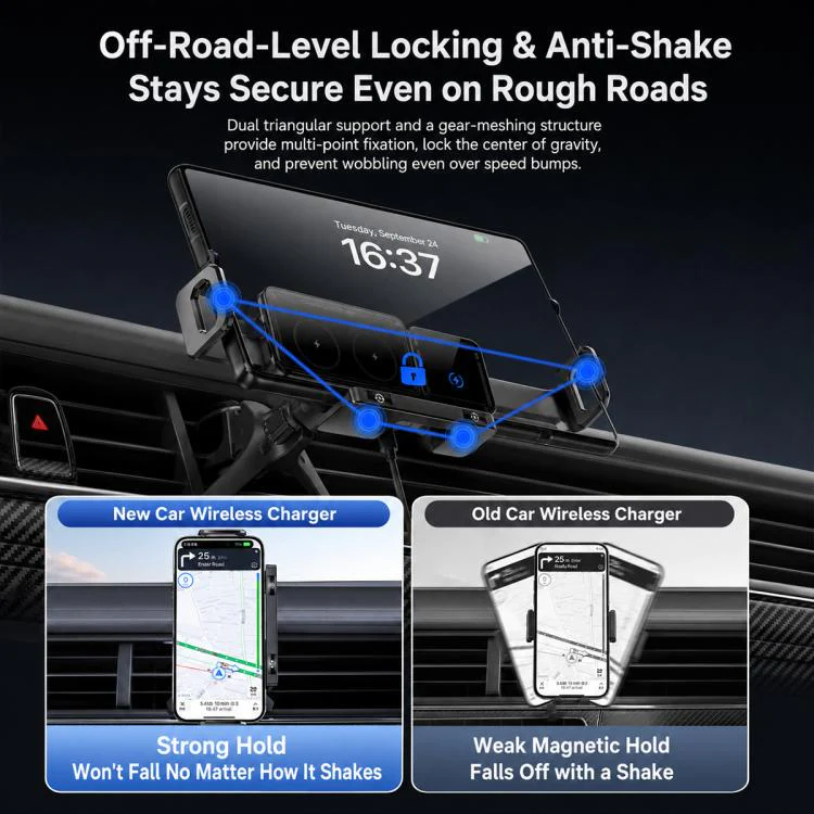 X06 Foldable Screen 15W Wireless Charger Rotating Navigation Bracket(Grey Bracket + Tripod) - Image 7