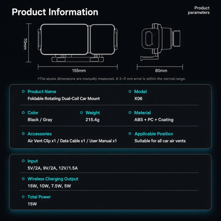 X06 Foldable Screen 15W Wireless Charger Rotating Navigation Bracket(Only Grey Bracket) - Image 12