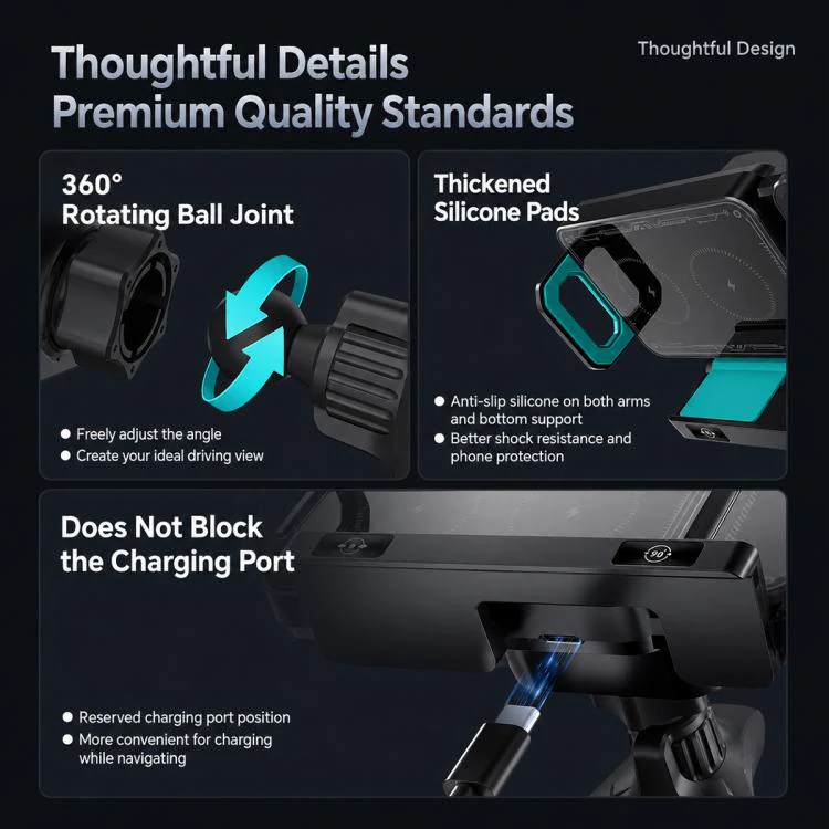 X06 Foldable Screen 15W Wireless Charger Rotating Navigation Bracket(Only Grey Bracket) - Image 9