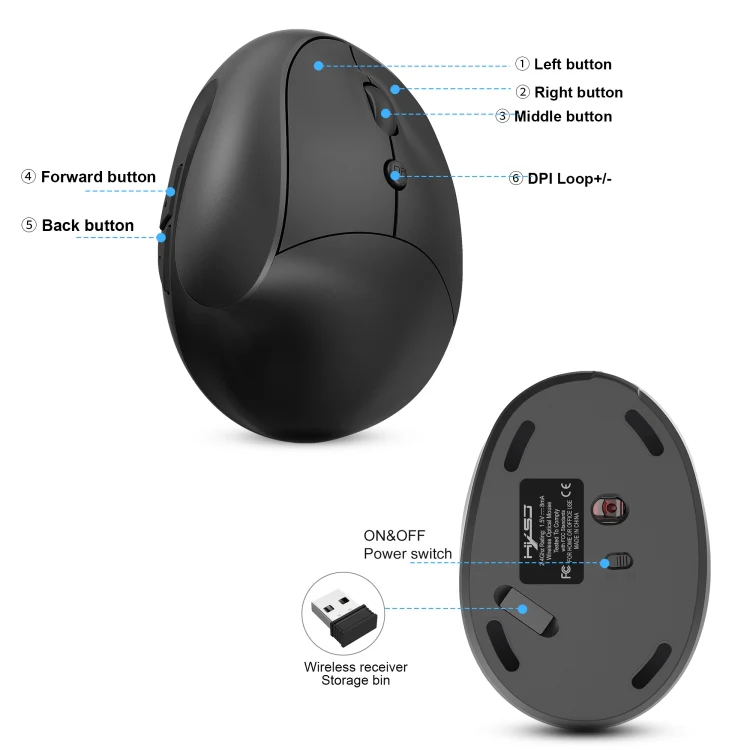 X10 2.4G Wireless Rechargeable Vertical Ergonomic Gaming Mouse(Black) - Image 5