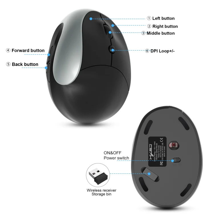 X10 2.4G Wireless Rechargeable Vertical Ergonomic Gaming Mouse(Grey) - Image 5