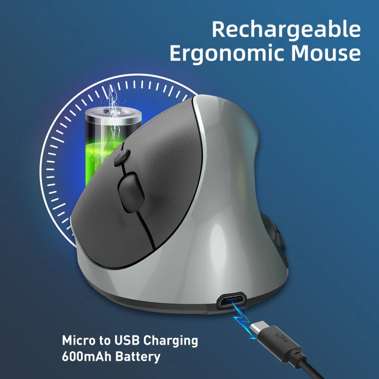 X10 2.4G Wireless Rechargeable Vertical Ergonomic Gaming Mouse(Grey) - Image 6