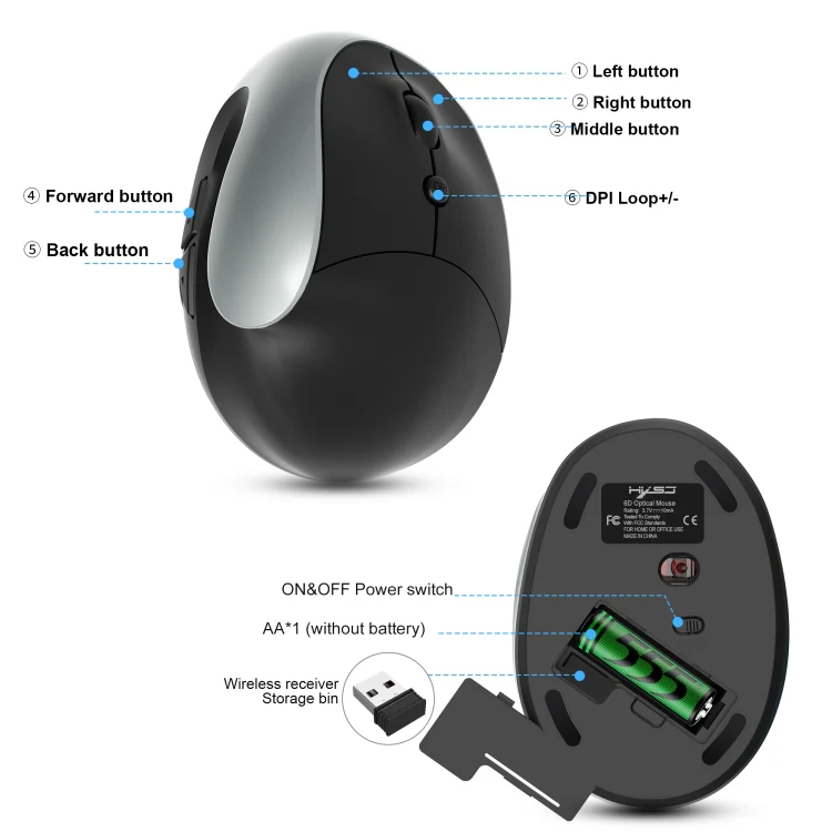 X10 2.4G Wireless Vertical Ergonomic Gaming Mouse(Grey) - Image 5