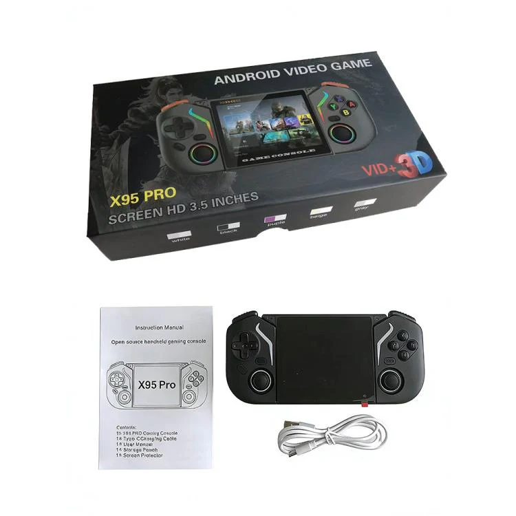 X95 Pro Android 9.0 Handheld Game Console, 3.5 Inch IPS Screen Retro Game Player Support WiFi Video Player with RGB Joystick 128G(Black) - Image 8