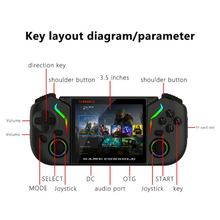 X95 Pro Android 9.0 Handheld Game Console, 3.5 Inch IPS Screen Retro Game Player Support WiFi Video Player with RGB Joystick 128G(Gray) - Image 7