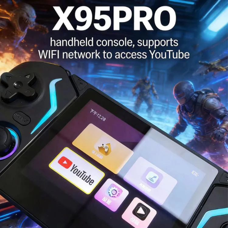 X95 Pro Android 9.0 Handheld Game Console, 3.5 Inch IPS Screen Retro Game Player Support WiFi Video Player with RGB Joystick 64G(Black) - Image 3